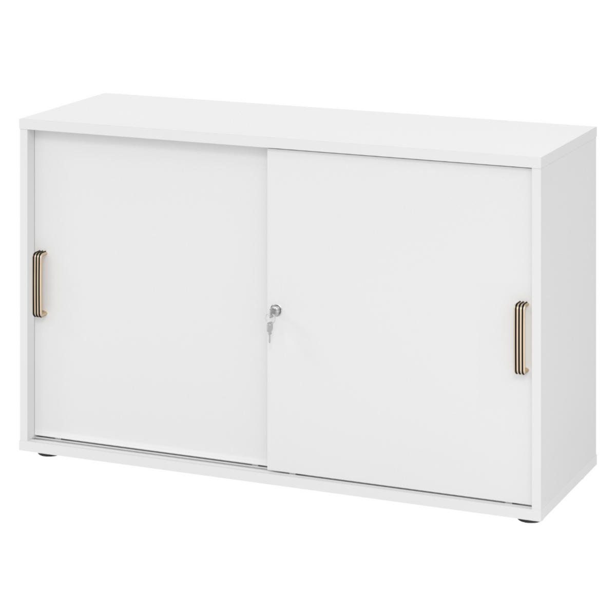 SCHIEBETÜRENSCHRANK - 2 Ordnerhöhen 40/120/74,8 cm in Weiß Streifengriff (Kunststoff) - Weiß, Holzwerkstoff (120/74.8/40cm) - bümö