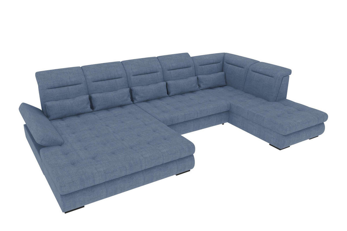 WOHNLANDSCHAFT Toscana Strukturstoff inkl. Schlaffunktion - Blau, Textil (208/87/358cm) - 99rooms