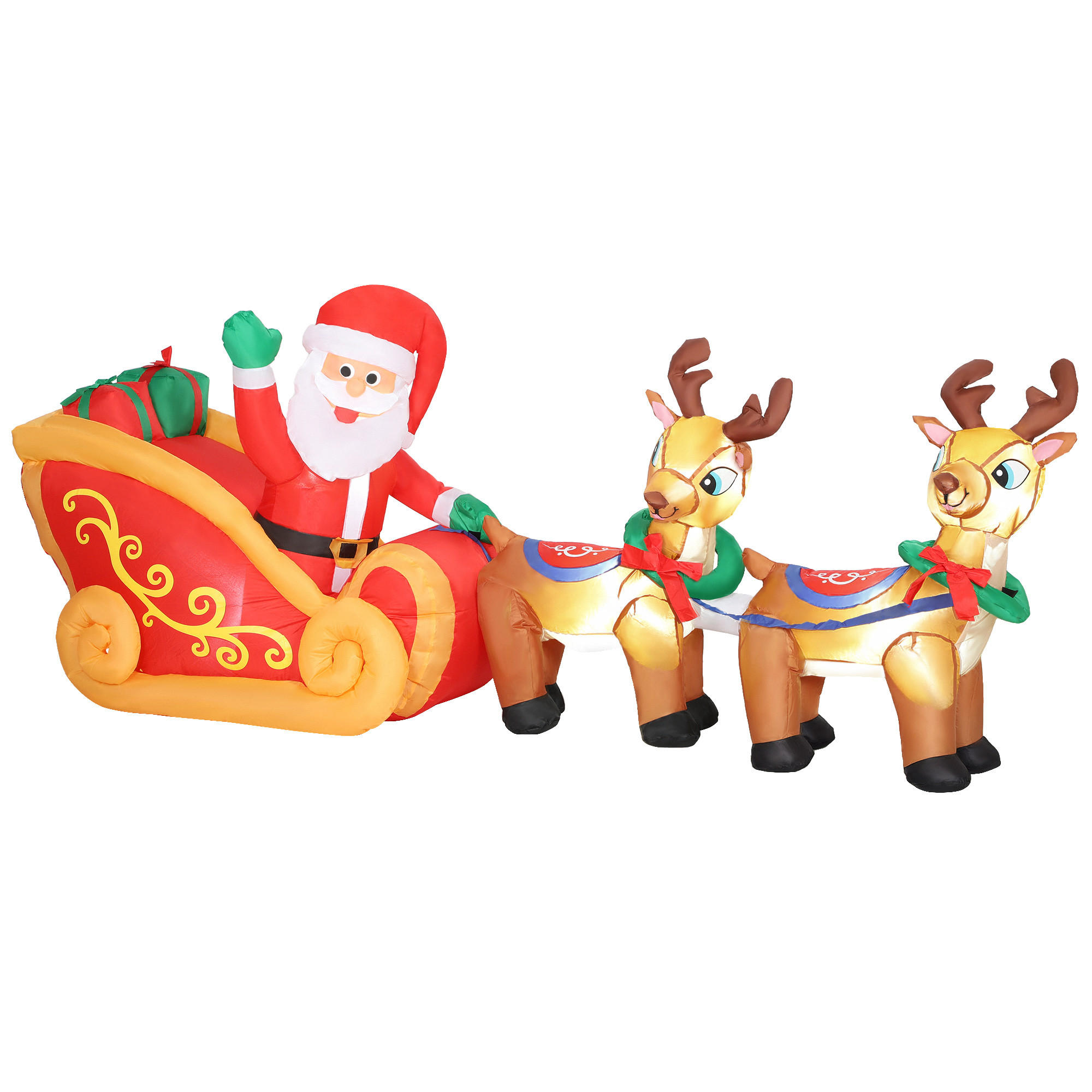 Outsunny 240 cm nafukovací Santa Claus na saních se 2 sobími LED světly
