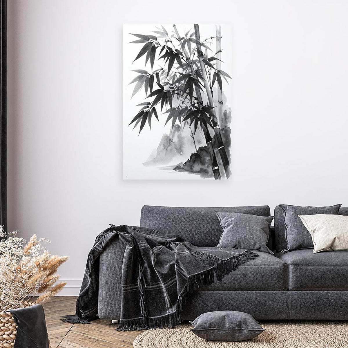 LEINWANDBILD Bambusberge Japanische Landschaftsmalerei 80x120cm - Schwarz, Textil (80/120cm) - Feeby