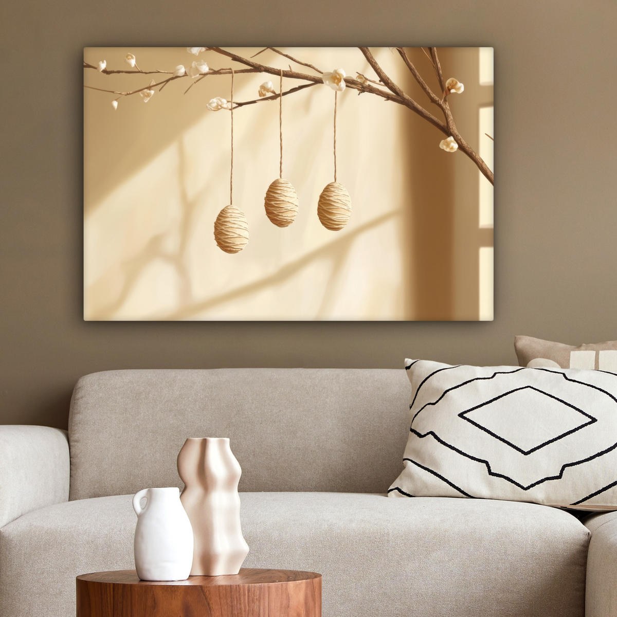 LEINWANDBILD Beige - Osterkuchen - Eier Wanddeko 90x60 cm - Beige, Textil (90/60cm) - MuchoWow