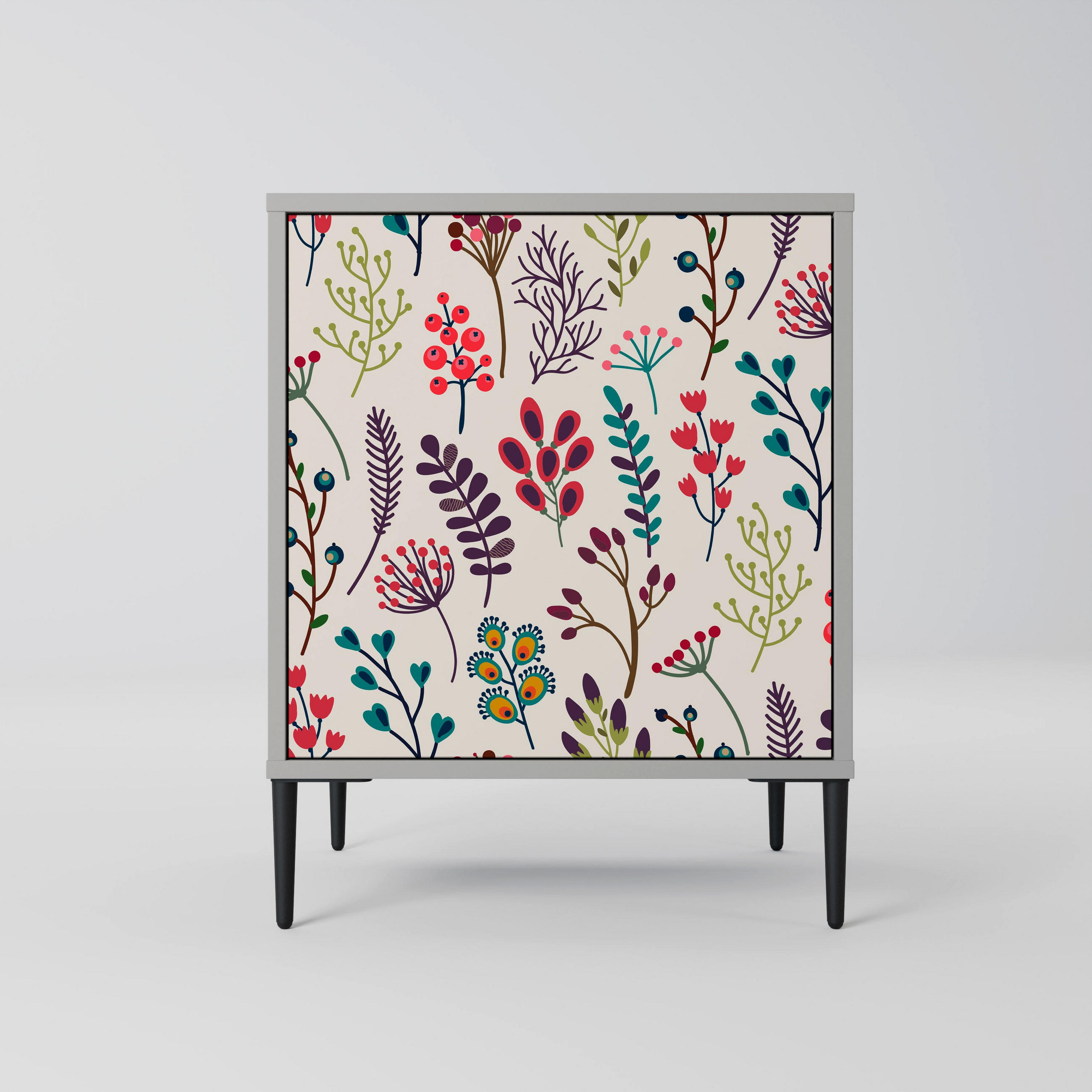 SIDEBOARD AUTUMN SUNDRIES, Grau, 57,5x42x72,5 cm, Schwarze Metallfüße - Multicolor/Schwarz, Holzwerkstoff/Metall (57.5/72.5/42cm) - SpaceRebels