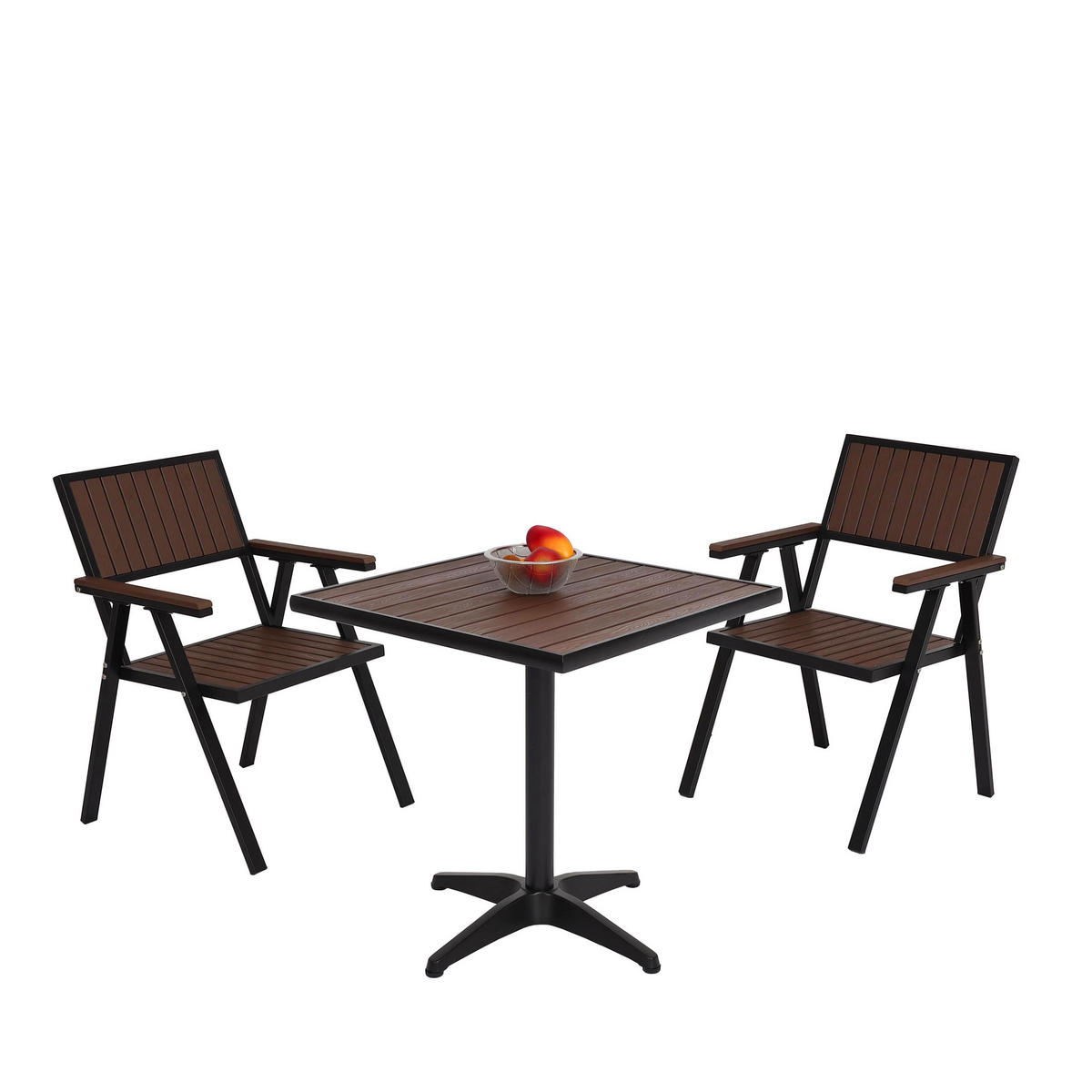 GARTENSTUHL+GARTENTISCH Schwarz, Dunkelbraun - Dunkelbraun/Schwarz, Kunststoff - MCW