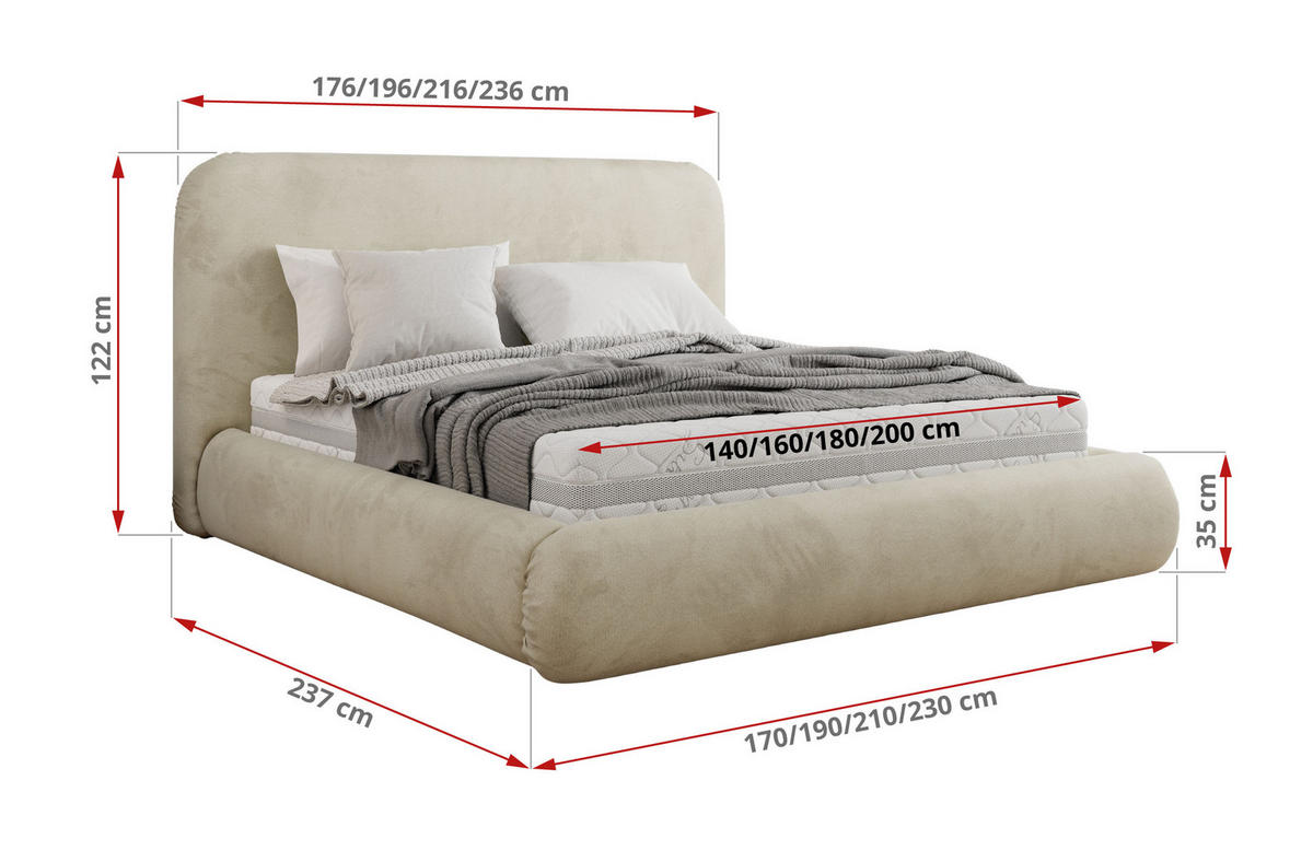 POLSTERBETT BENEA CLASSIC 200/200 - Beige Velvet - Pocket-Matratze - Beige, Textil (200/200cm) - MKS