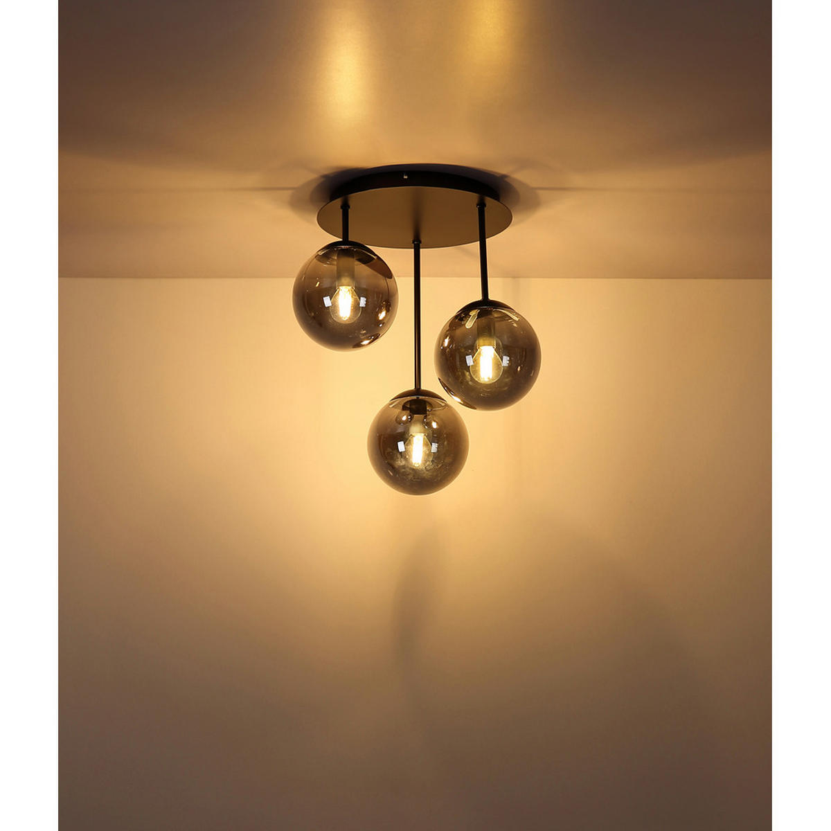 DECKENLEUCHTE HARMON, Metall, Schwarz, Rauchoptik - Schwarz, Glas (34/32.5/40cm) - Globo Lighting