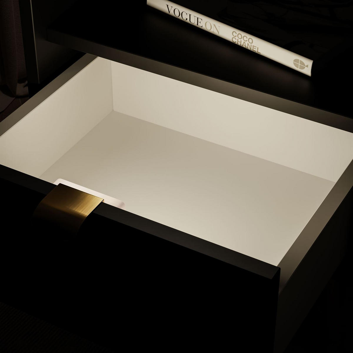 NACHTTISCH ALDO mit LED-Beleuchtung schwarz - Schwarz, Holzwerkstoff (38/46/33cm) - Lookway