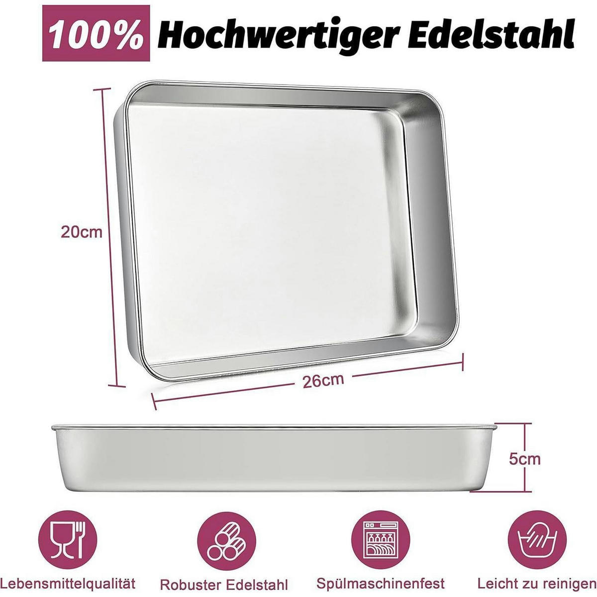 BACKBLECH 2er Set Edelstahl 26,5 x 20,7 x 5 cm - Silberfarben, Metall (26/5/5cm)