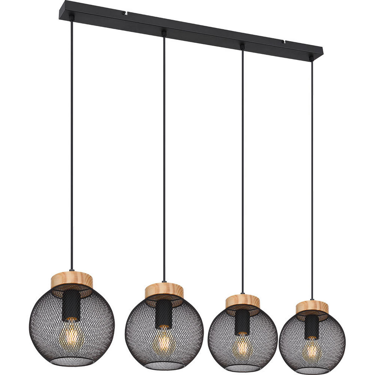 HÄNGELEUCHTE Metall Schwarz Drahtgeflecht - Schwarz, Holz (95/20/120cm) - Globo Lighting