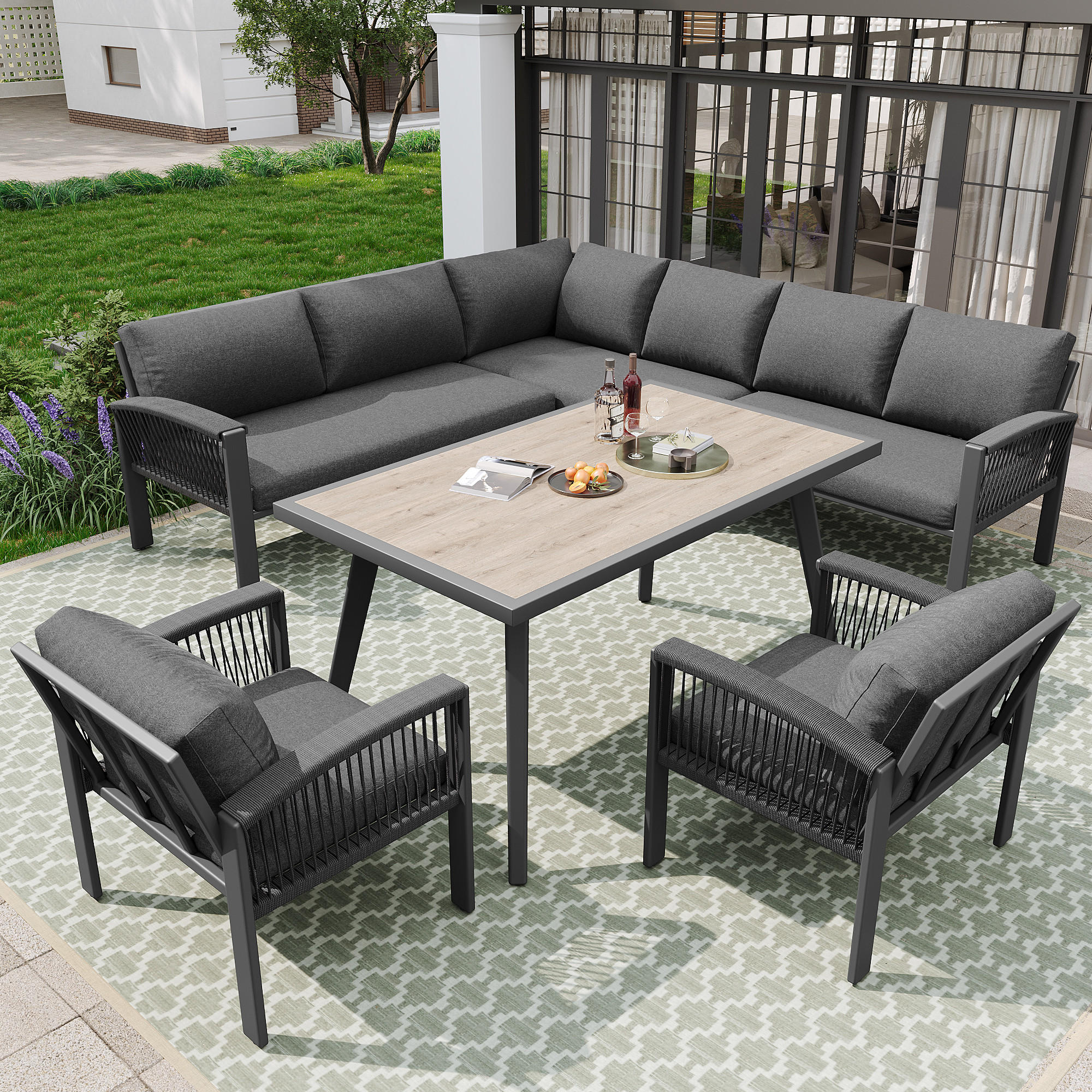 Thumbnail - Modfu Outdoor-Sofaset, Grau, Metall, Gartenmöbel, Gartenmöbel-Sets