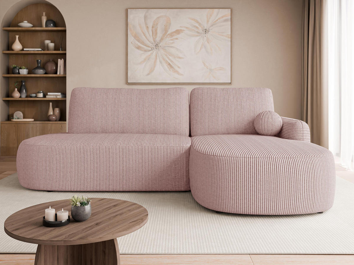 ECKSOFA Loridu O Cord, Seite: Rechts - Schwarz/Rosa, Holz/Kunststoff (274/174cm) - MIRJAN24