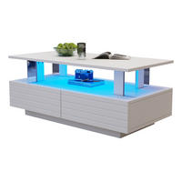 COUCHTISCH, weißes Acryl mit LED (App & Fernbedienung), 2 Schubladen, offenes Fach, 100/50/42 cm,weiß - Weiß, Kunststoff (100/50/42cm) - Redom