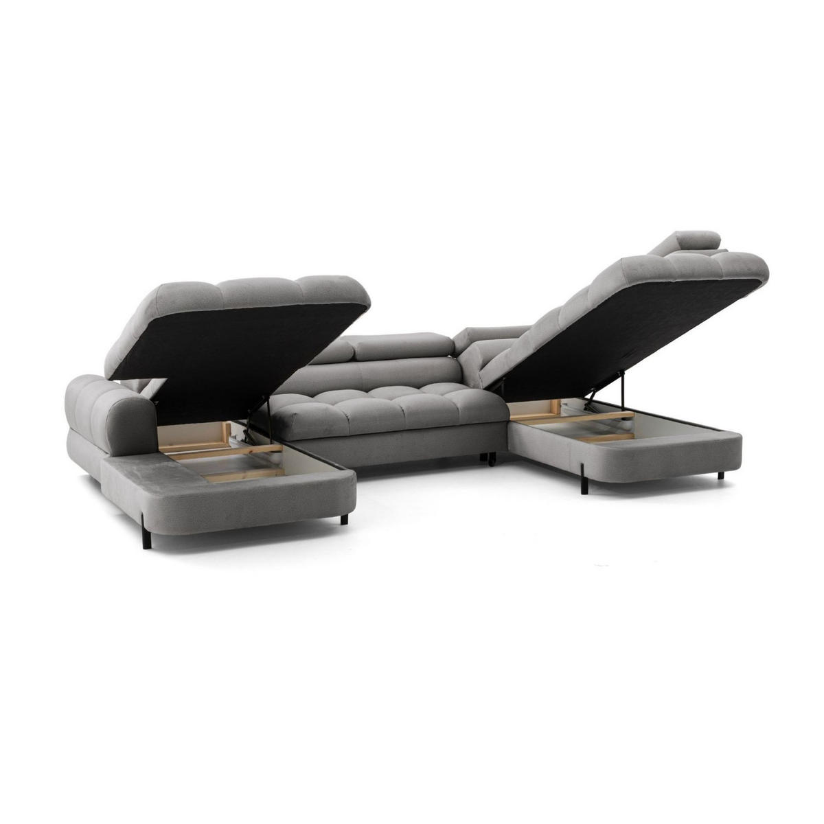 ECKSOFA U-Form BOWL U Rechts mit Schlaffunktion 125x265 Velours Grau - Schwarz/Grau, Holz/Textil (195/90/339cm) - Muffo