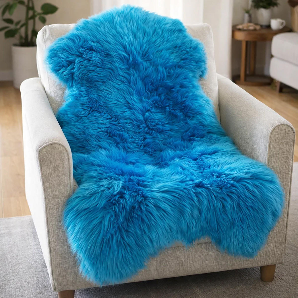 FELL Öko Lammfell Schaffell Aquamarin Blau ca. 135 cm - Blau, Fell (80/135cm) - Provellus