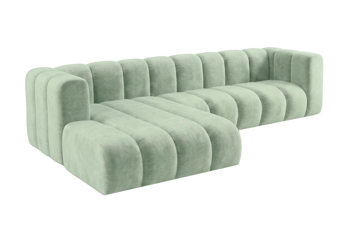 ECKSOFA Modulares In L-Form, Velvet-Stoff Riviera, Mintz, Links, GRAND 287 cm - Mintgrün, Holz (287/179cm) - Kaiser Möbel