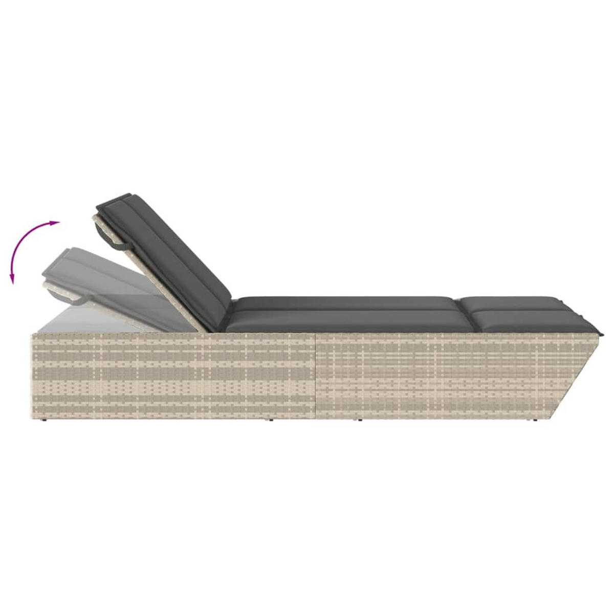 DOPPEL-SONNENLIEGE Mit Kissen Hellgrau Poly Rattan - Dunkelgrau, Kunststoff (200/83/118cm) - vidaXL