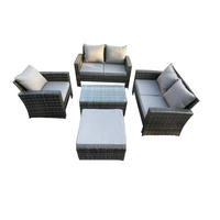 GARTENMÖBEL-SOFA SET COUCHTISCH DOPPELSITZ-SOFA STUHL HOCKER Polyrattan Dunkelgrau Gemischt 6-Sitzer - Dunkelgrau, Metall - Fimous