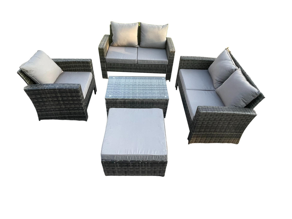GARTENMÖBEL-SOFA SET COUCHTISCH DOPPELSITZ-SOFA STUHL HOCKER Polyrattan Dunkelgrau Gemischt 6-Sitzer - Dunkelgrau, Metall - Fimous