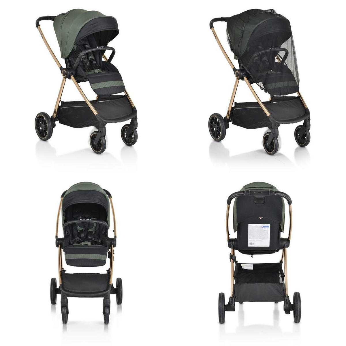 KINDERWAGEN 2 in 1 Hydra grün Babywanne Sportsitz Fußabdeckung Moskitonetz - Grün, Metall (80/63/105cm) - Cangaroo