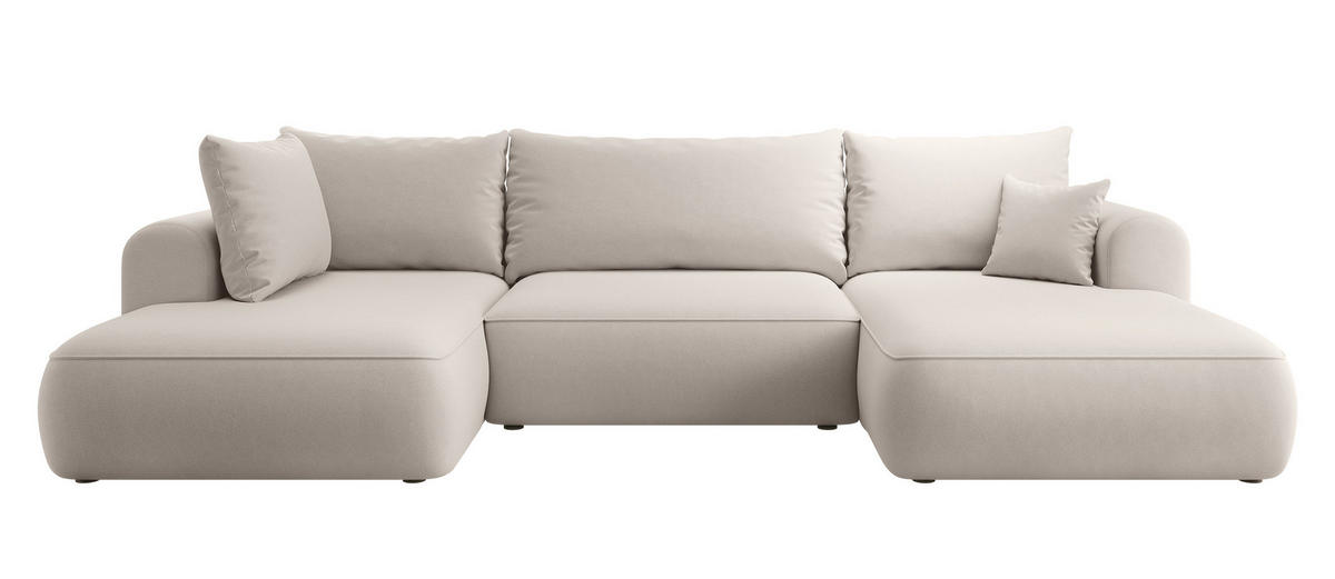WOHNLANDSCHAFT Ovo Creme Velours - Creme/Schwarz, Textil (375/95/185cm) - Selsey