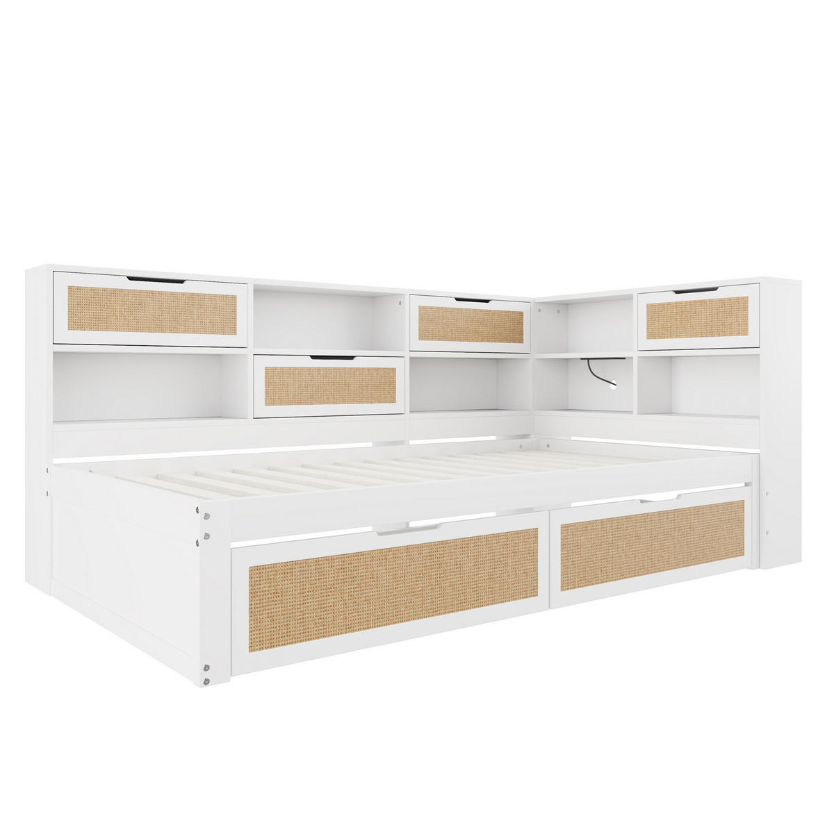 POLSTERBETT aus Holz 90x200 cm in Weiß mit USB-Anschluss & Schubladen - Weiß, Holz (90/200cm) - Modfu