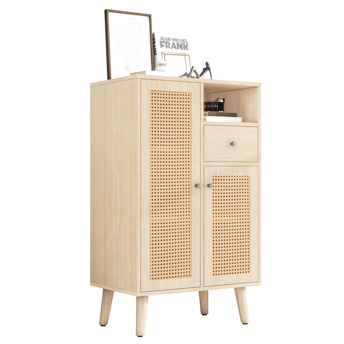 HIGHBOARD Eiche mit Rattanfronten und Schubladen - Eichefarben, Holzwerkstoff (60/101/40cm) - Urban Meuble