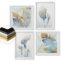 WANDBILDER 4er-Set - 50x50 cm & 40x60 cm Weißer Rahmen - Blaue Blumen im Hintergrund - Weiß, Kunststoff (50/50cm) - ArtPrintCave