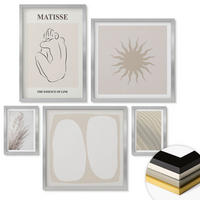 WANDBILDER 5er Set - 50x50 cm & 20x30 cm & 40x60 cm Silberner Rahmen - Minimalistische Sandwellen - Silberfarben, Kunststoff (40/60cm) - ArtPrintCave