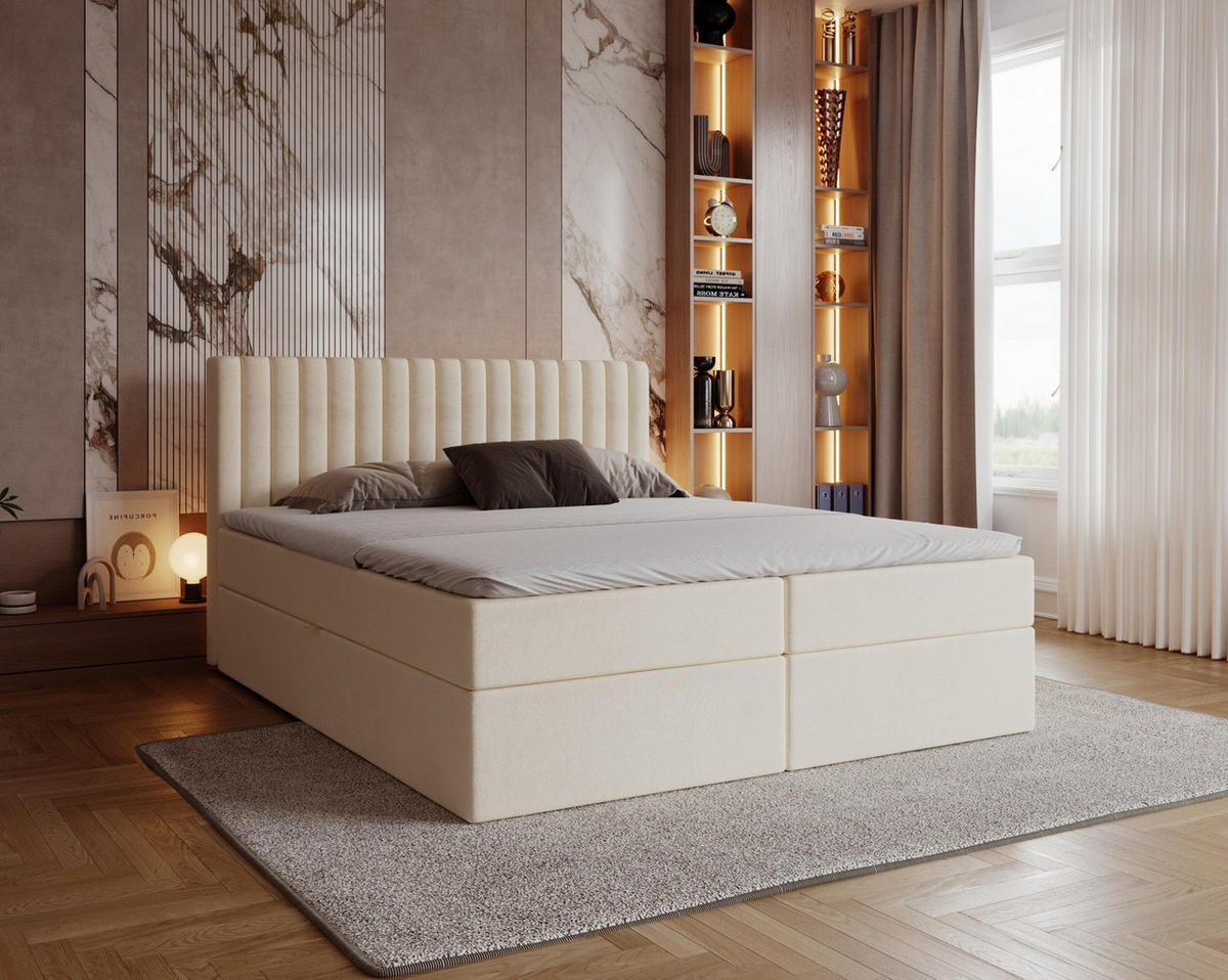 BOXSPRINGBETT 140x200 Daliro, Samt, Bettkasten, Matratze H3, Vanille - Ecru, Holz/Textil (140/200cm) - Emporius