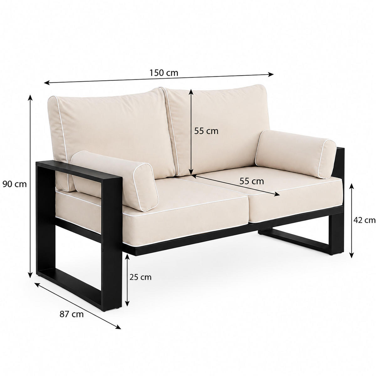 LOUNGESOFA 2-Sitzer Verdino mit Metallrahmen 150 cm grau - Grau, Metall (150/90/87cm) - Beautysofa