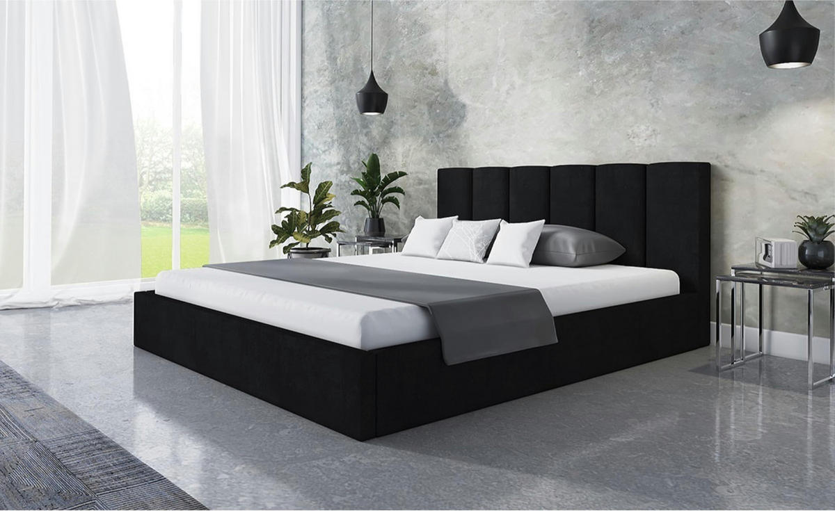 BETT 120x200 - Polsterbett mit Bettkasten und Holzrahmen - Modern Betten - Weicher Jasminstoff - Kollektion Tokio, Schwarz - AlpiMeble - Schwarz, Holz/Kunststoff (120/200cm) - Alpi-Möbel