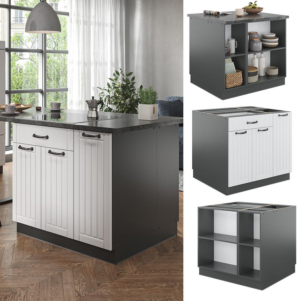 KÜCHENINSEL Fame-Line Weiß Landhaus/Anthrazit 90 cm mit Schublade ohne AP - Anthrazit/Creme, Holzwerkstoff (90/82/60cm) - Vicco