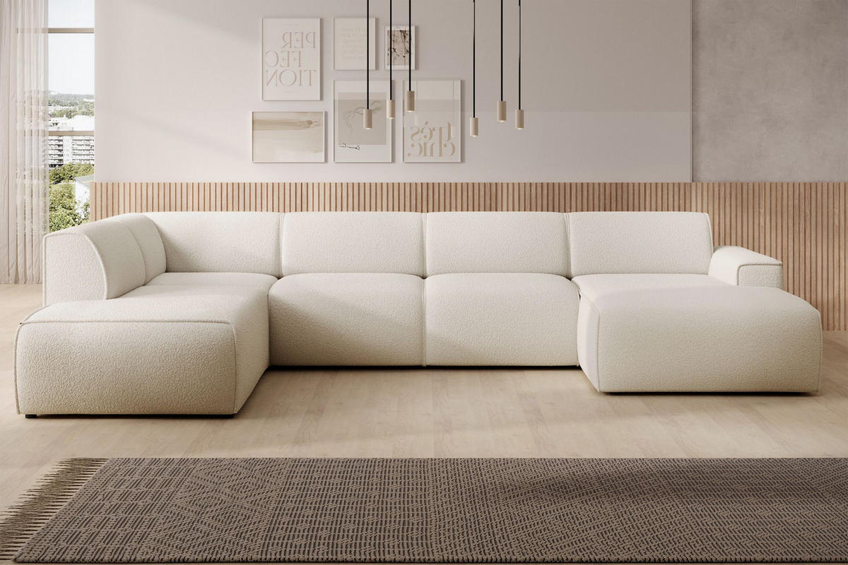 WOHNLANDSCHAFT Bouvi Creme links - Creme/Schwarz, Kunststoff/Textil (378/220cm) - Selsey