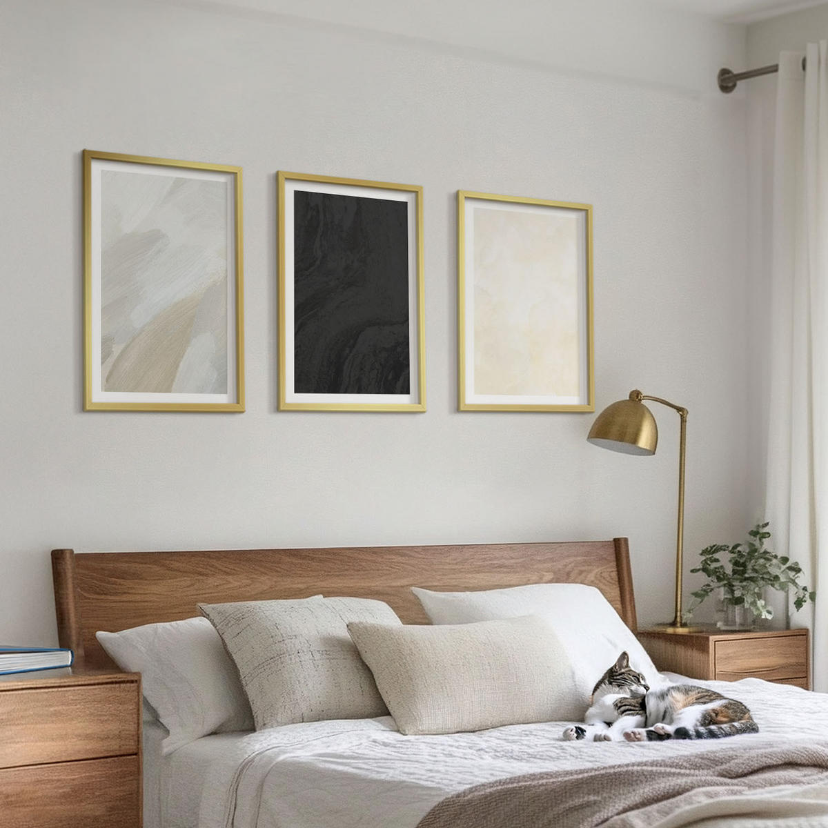 BILDER SET 3er Set - 40x60 cm Goldrahmen - Strukturen schattieren Minimalismus - Goldfarben, Kunststoff (40/60cm) - TULUP