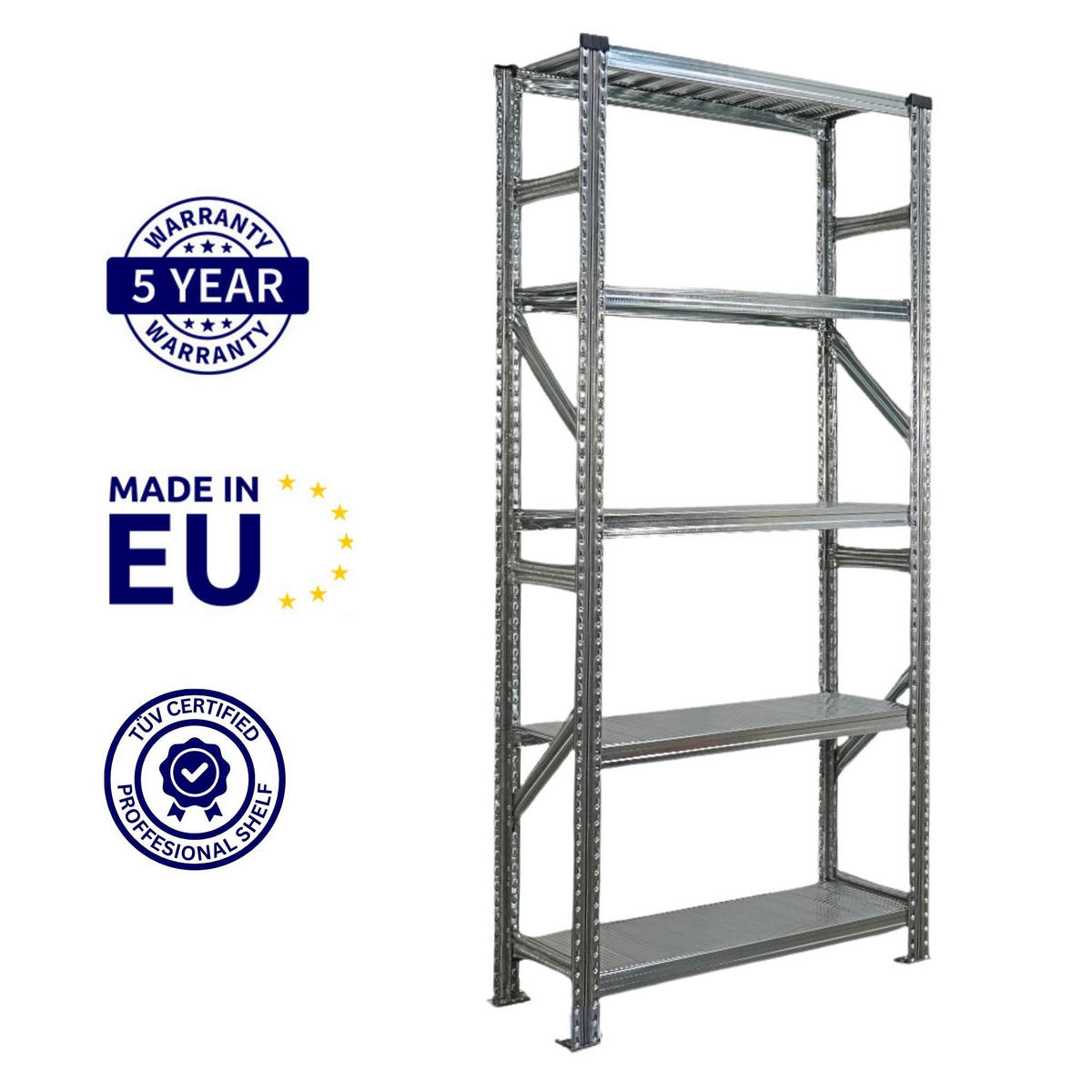 FACHBODENREGAL Proximo Stecksystem 200x90x50cm 5 Ebenen Fachlast 200 kg Beidseitig nutzbar Verzinkt - Silberfarben, Metall (90/200/50cm) - PROREGAL