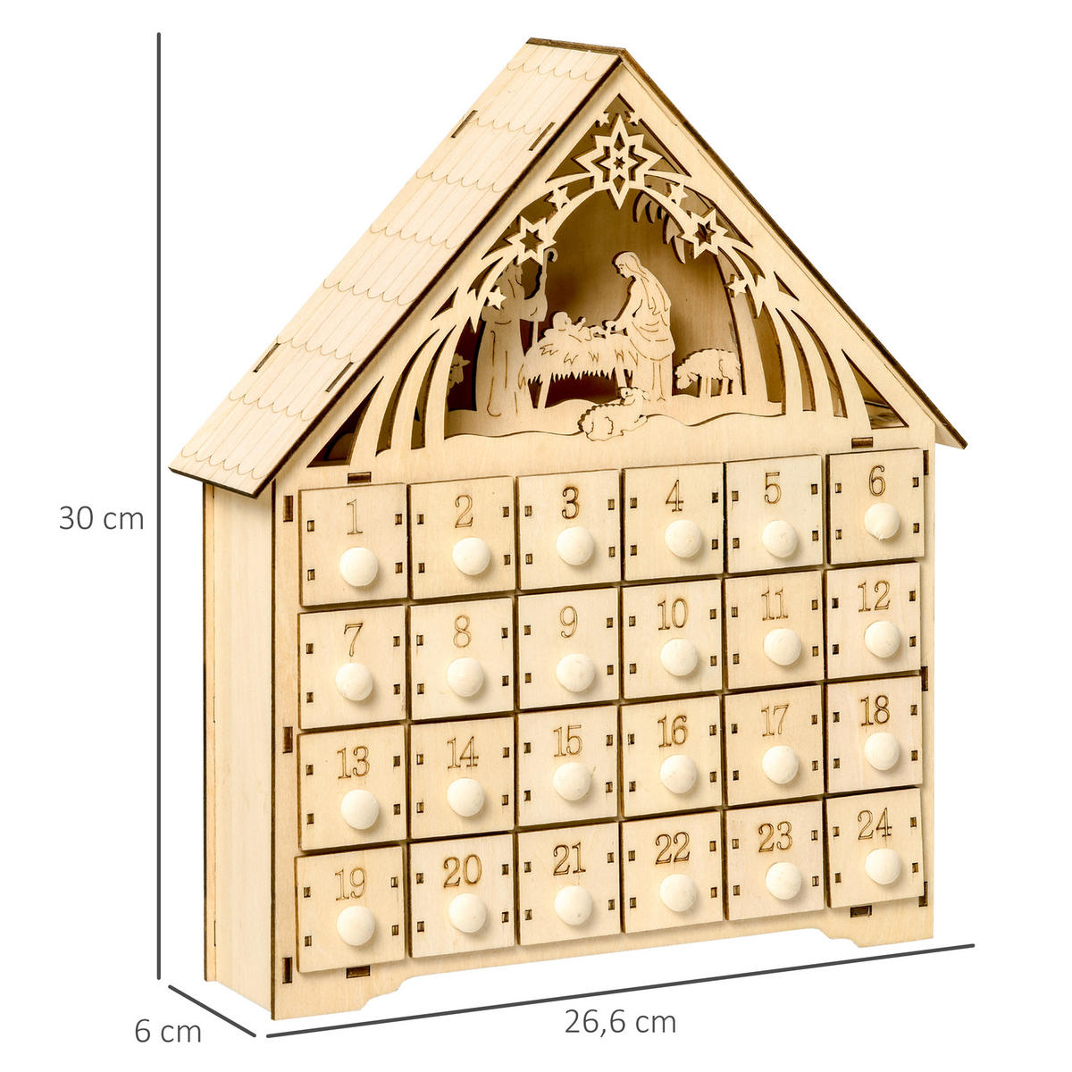 WEIHNACHTS-ADVENTSKALENDER - Naturfarben, Holz (6/30/26.6cm) - HOMCOM