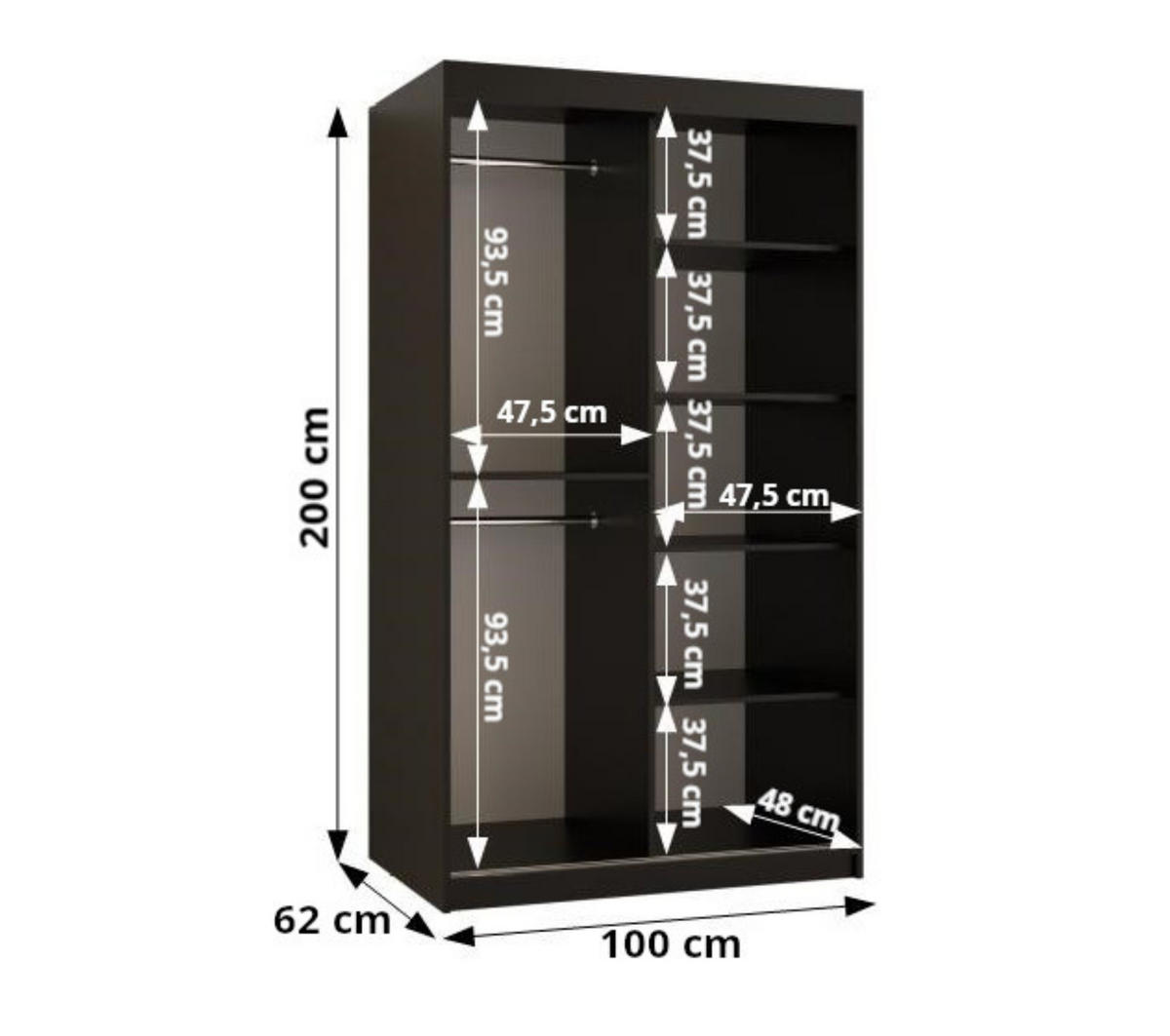 SCHWEBETÜRENSCHRANK 200/100/62 2-türig - Eichefarben/Schwarz, Holz/Kunststoff (100/200/62cm) - MÖBEL KRYSPOL