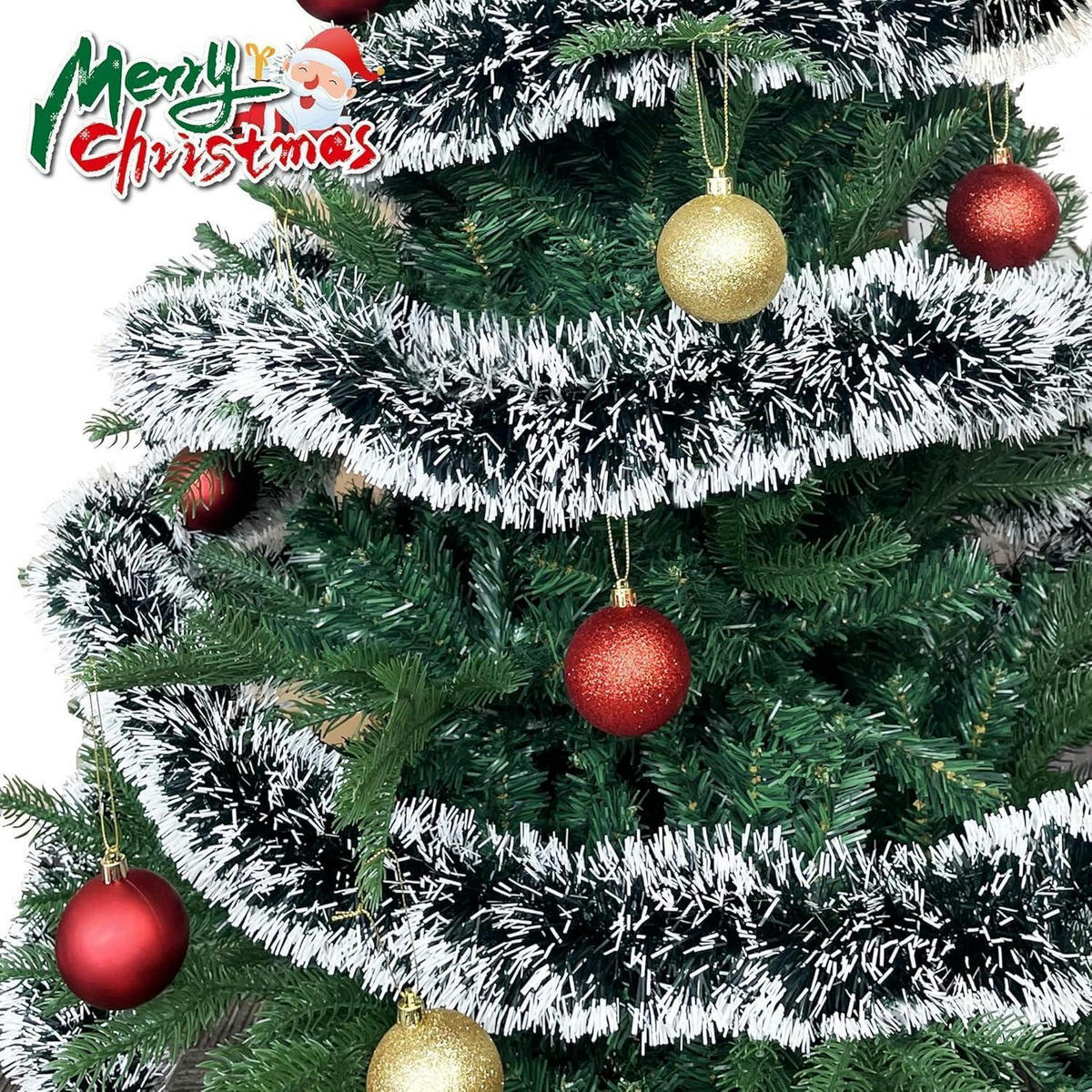 WEIHNACHTSGIRLANDE 10 m Dunkelgrün mit weißen Spitzen - Multicolor, Kunststoff (1000cm)