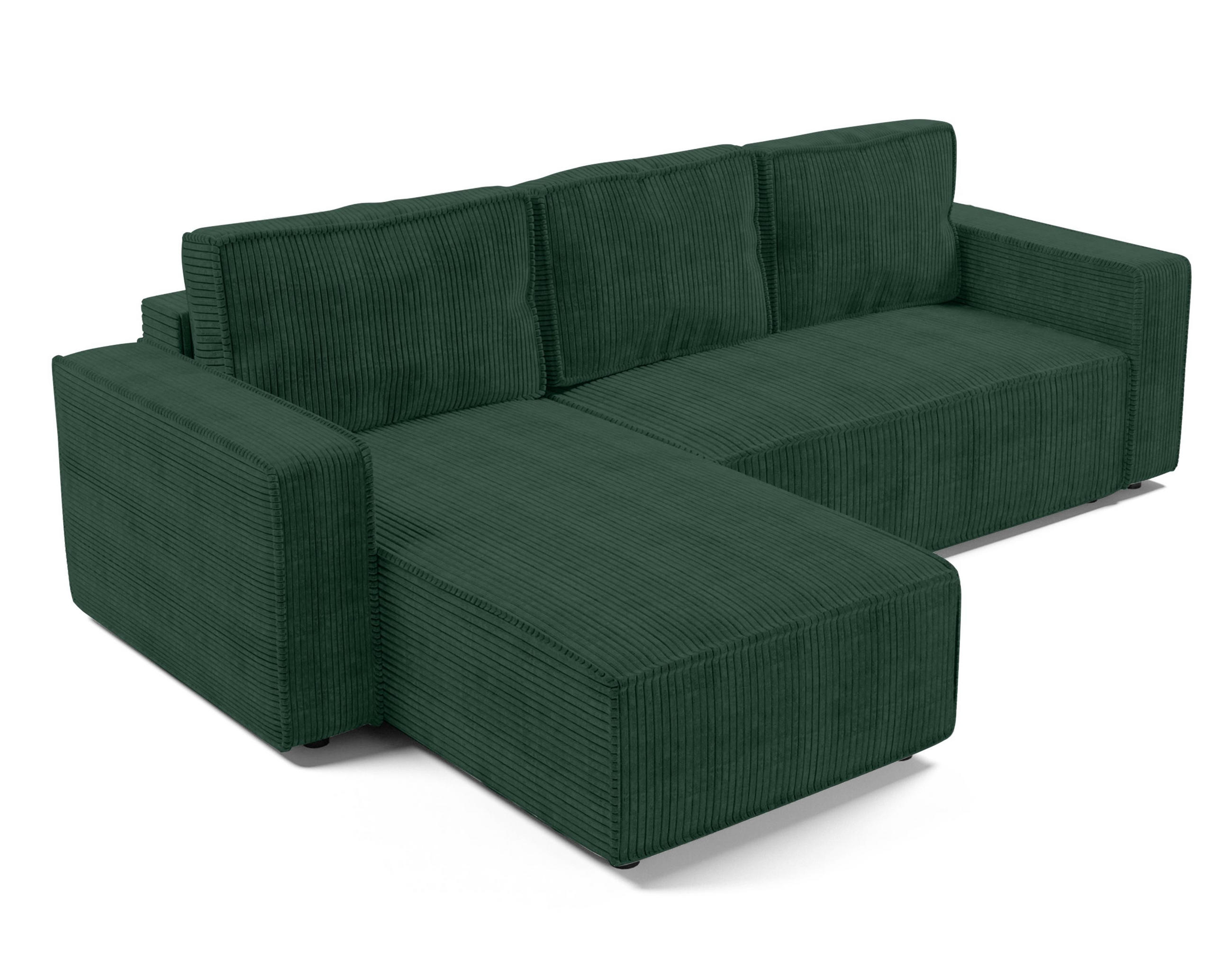 ECKSOFA L Form Aydin Grün 258/169/85 cm Cord Universal mit Schlaffunktion - Dunkelgrün/Schwarz, Kunststoff/Textil (258/169cm) - AX Living