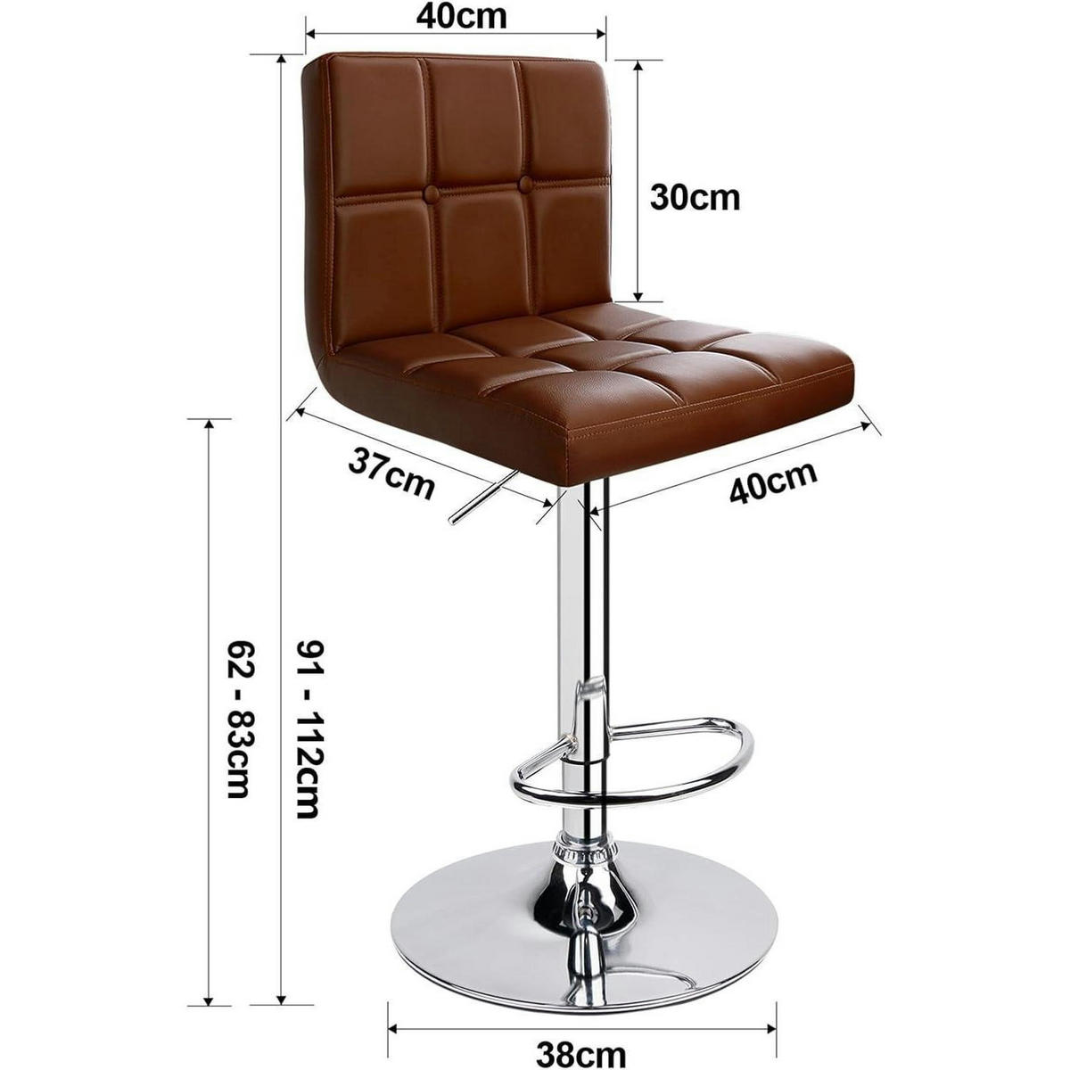 BARHOCKER 2er-Set Kunstleder höhenverstellbar 62-83cm drehbar Kaffee - Braun, Kunststoff (40/112/37cm)