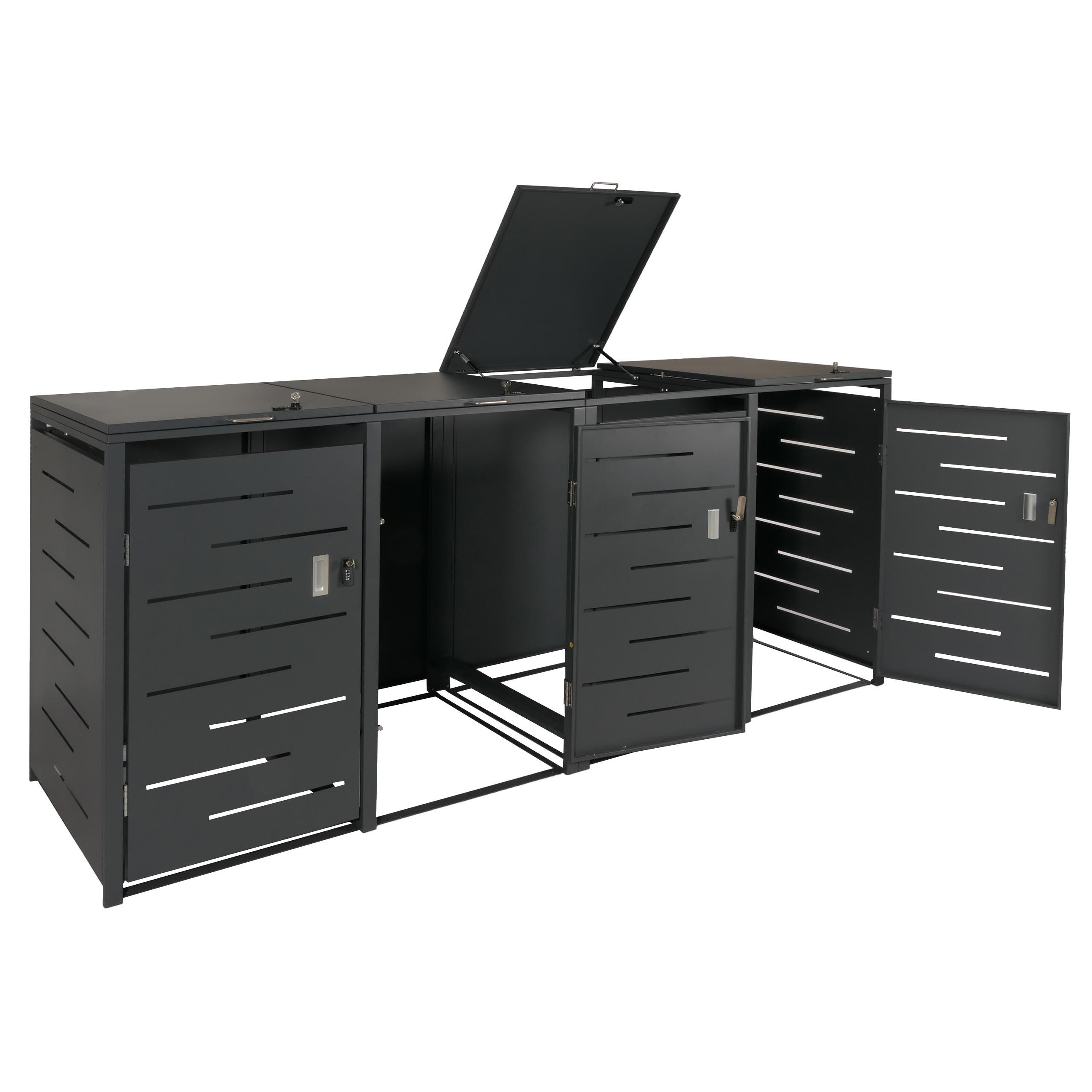 MÜLLTONNENBOX 4er 116,5x263x80cm erweiterbar Anthrazit - Anthrazit, Metall (263/116.5/80cm) - PROREGAL