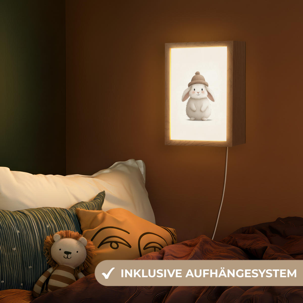 NACHTTISCHLAMPE Kaninchen - Hut - Ohren - Beige 20x30 cm - Creme, Holzwerkstoff (8/20/30cm)