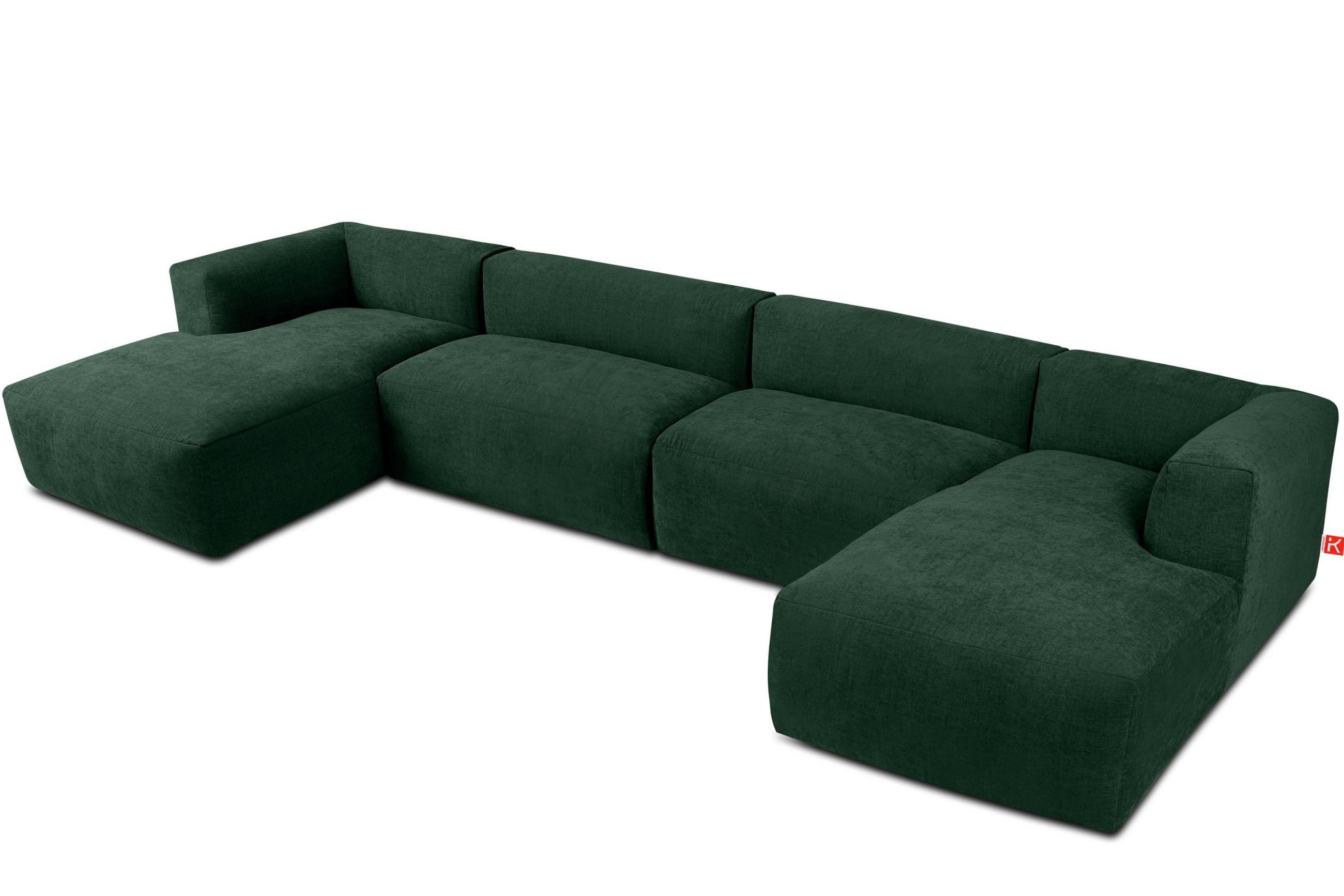 PANORAMA-ECKSOFA BUFFO 7/8 Sitzer mit extrem weicher Sitzfläche, Gewebestoff, maritim - Grün, Textil (424/73/180cm) - KONSIMO®