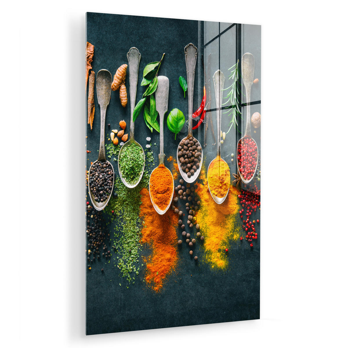 ACRYLGLASBILD Kräuter - Gewürze - Löffel 40x60 cm - Currygelb, Glas (40/60cm) - MuchoWow