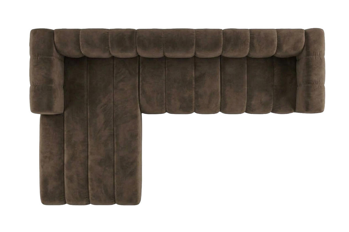 ECKSOFA Modulares In L-Form, Velvet-Stoff Riviera, Braun, Links, GRAND 318 cm - Braun, Holz (318/179cm) - Kaiser Möbel
