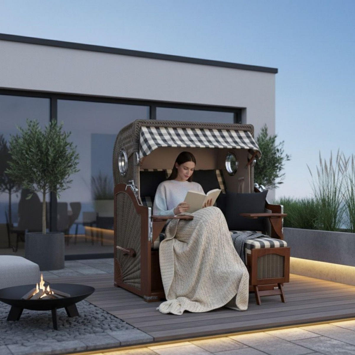 STRANDKORB XXL Düne Grande 2,5 Sitzer - Beige/Braun, Metall (142/170/95cm) - Mr. Deko