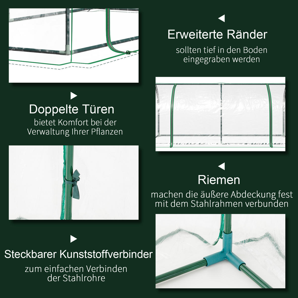 FOLIENGEWÄCHSHAUS, Transparent+Grün, kunststoff(Folie), Stahl(Gestell) - Grün, Metall (100/80/200cm) - Outsunny