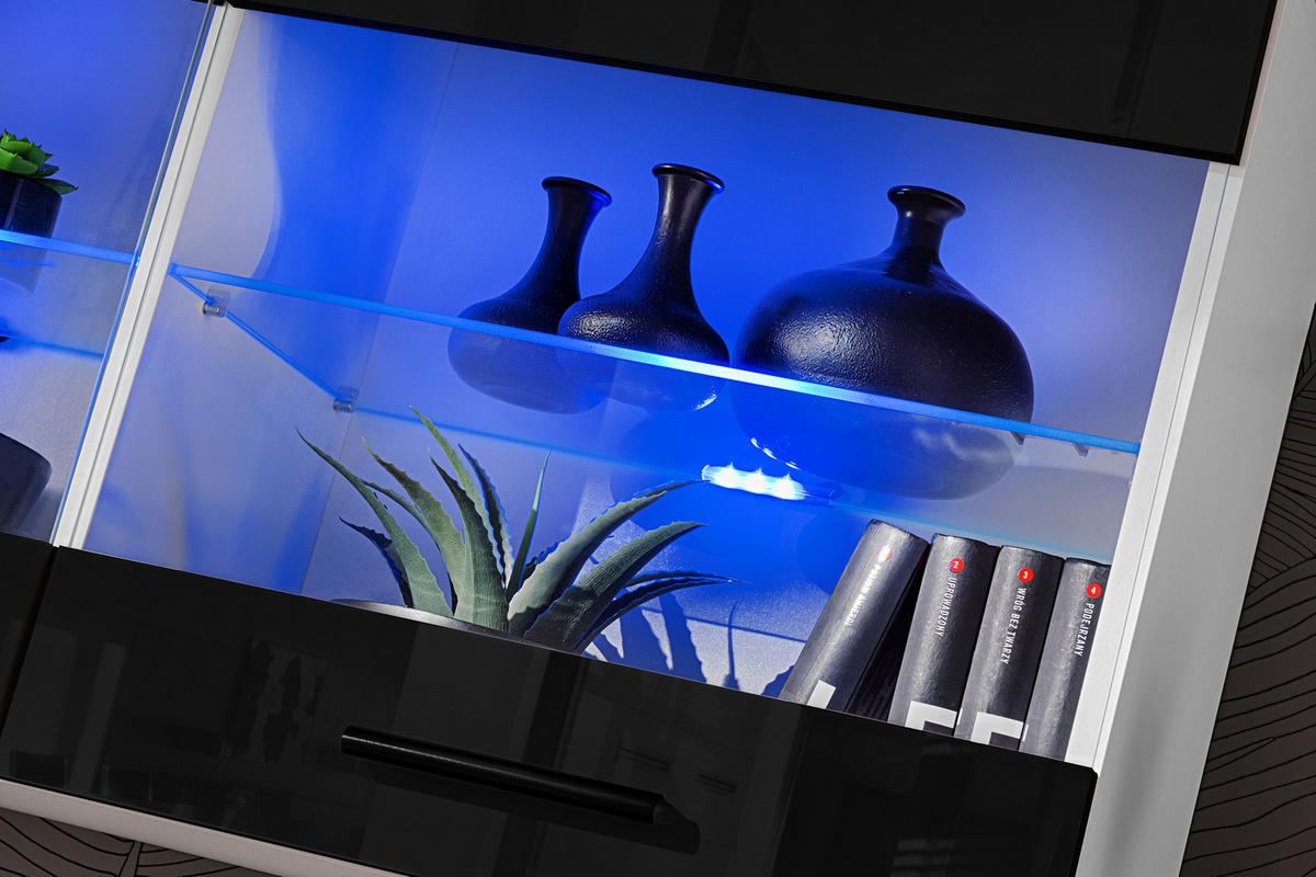 HÄNGEVITRINE SAVONA, Schwarz, LED Mehrfarbige - Schwarz/Weiß, Glas/Holzwerkstoff (100/50/27.2cm) - Komodee