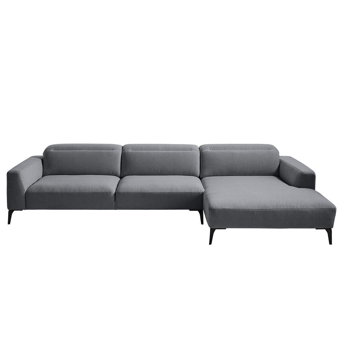 ECKSOFA mit Longchair - Schwarz/Grau, Textil/Metall (328/180cm) - home24