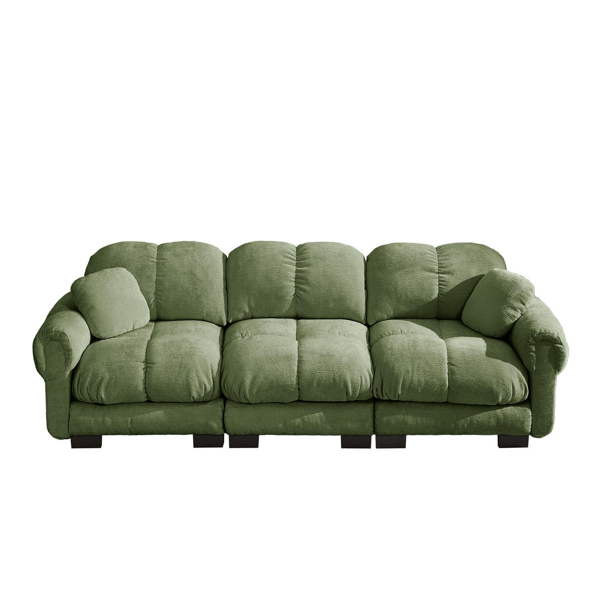 3-SITZER-SOFA DE-34384 Steppdesign und 2 Dekokissen Grün - Grün, Textil (86/90/260cm) - ComfortXL