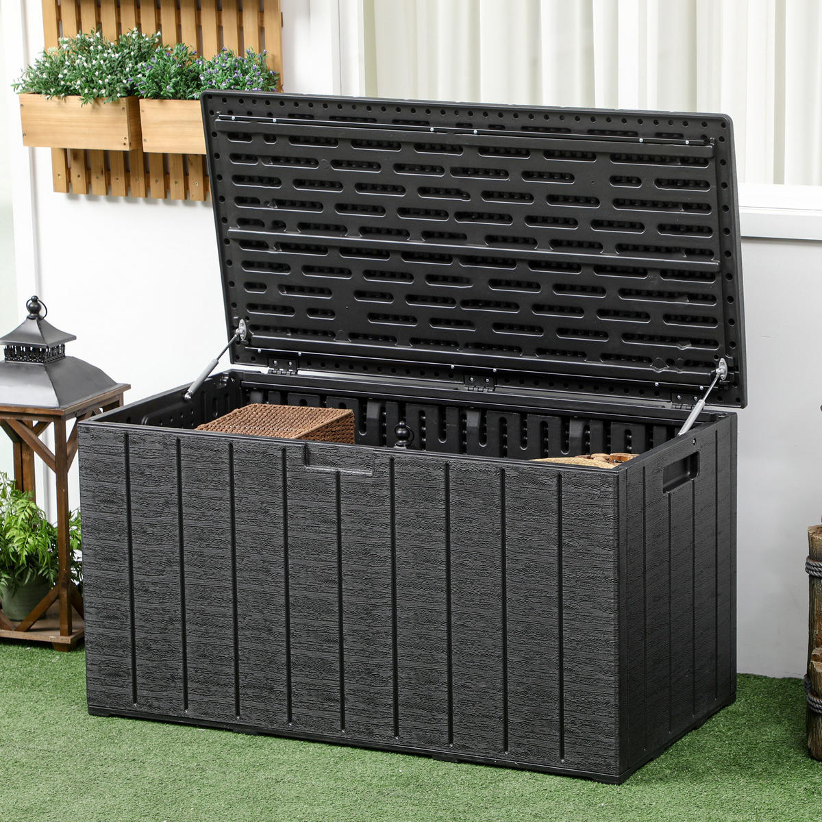 GARTENBOX 366 Liter aus Kunststoff doppelwandiger Wasserdicht Kissenbox - Schwarz, Kunststoff (62/64.5/122.4cm) - Outsunny